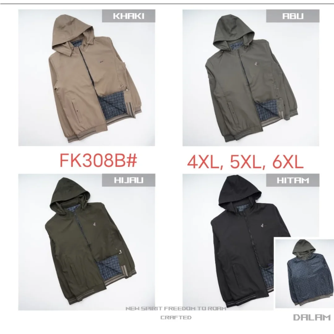 Jaket pria topi bahan katun bolak balik FK308B