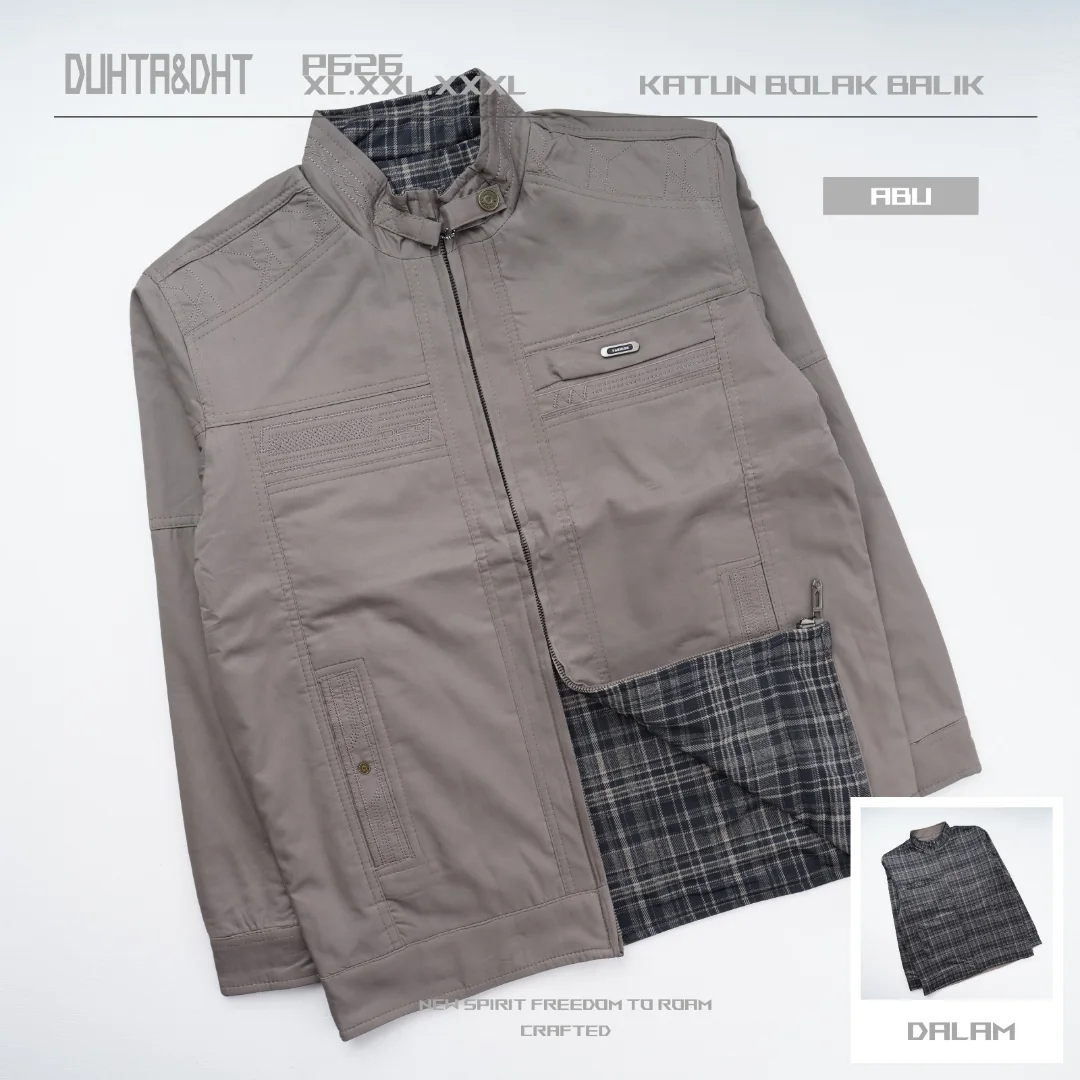 Jaket pria bahan katun bolak balik P626 - Gambar 5