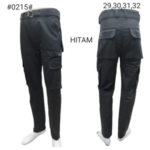 Celana pria kargo bahan kanvas stret khusus hitam 0215