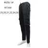 Celana pria kargo pinggang karet bahan kanvas stret kaki joger khusus hitam 656-1