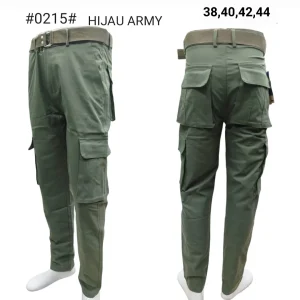 Celana pria Kanvas kargo khusus hijau jumbo tanpa sabuk 0215