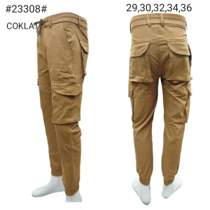 Celana pria Kargo joger bahan kanvas stret khusus warna coklat 23308