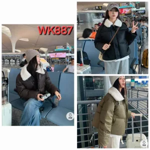 Jaket Wanita Bahan Parasut Kembung Leher Bulu WK 887